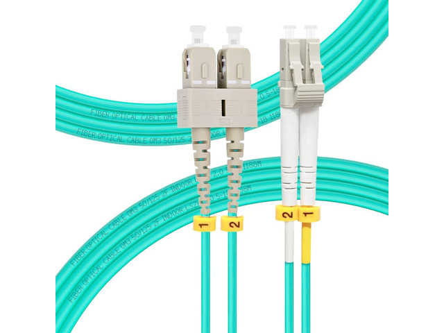 OM3 SC to LC Multimode Fiber Patch Cable 5M/16ft MMF Multi mode, Duplex 50/125um, 10G/40G, Fiber Optic Cord Length Options: 1m-50m, LSZH