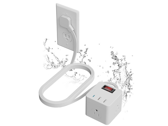 Outdoor Power Strip Cube 6 Ft, IPX4 Waterproof 3 AC Outlet Widely Spaced with 2 USB-A & 1 USB-C PD 20W Charging Station, Low Profile 45 Degree Flat...
