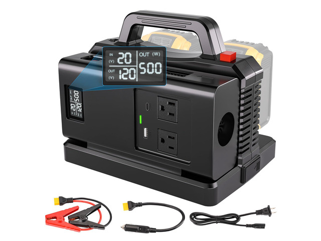 500W Pure Sine Wave Power Inverter for DeWalt 20V Battery, 2-Ports DC 20V to AC(2 Outlets) 120V Car Charger Plug Inverter Adapter Converter for...