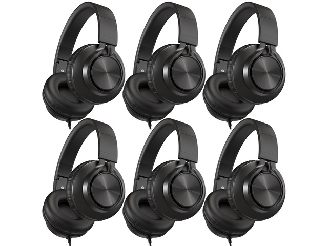 Kids Headphones Wired for School 6 Pack Bulk with Mic, Black For K-12th Grade Classroom, Students, Teens, Durable, 3.5mm Jack,All-Day Comfort,For...