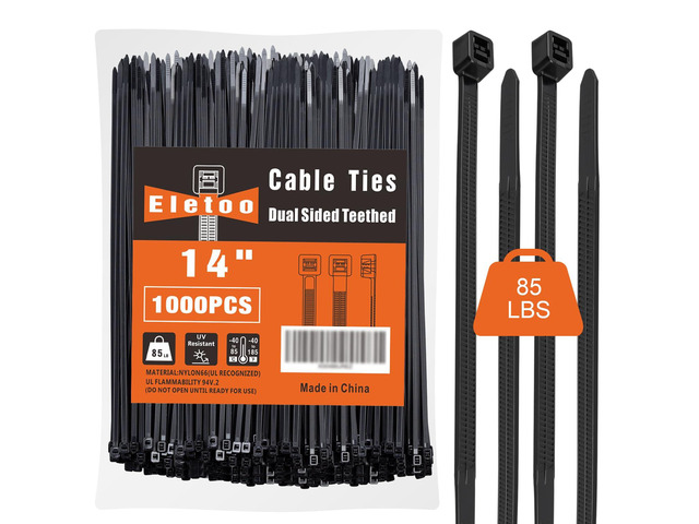 14 Inch Zip Ties 1000 Pack, 85 LBS Tensile Strength, Self-Locking UV Resistant Cable Ties for Indoor and Outdoor