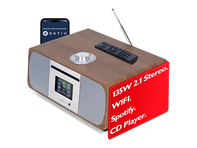 M5P CD Player,Internet Radio,Spotify, Bluetooth,FM Stereo,Walnut 2.8in colour display, 40 presets, remote control, wooden cabinet, headphone out,...