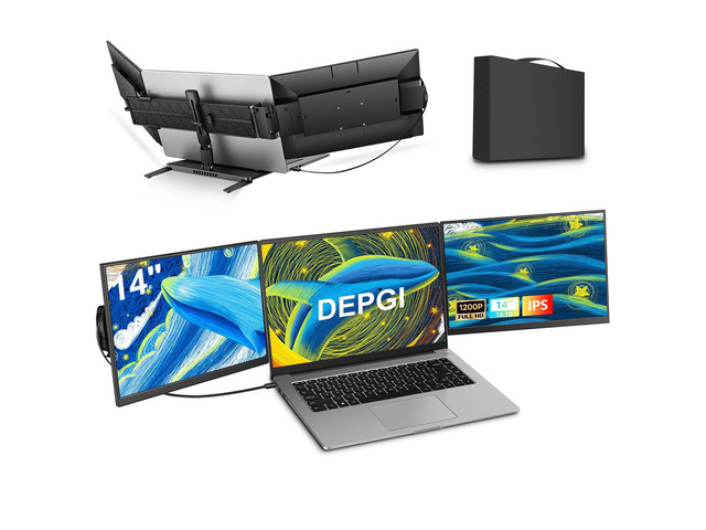 14' Laptop Screen Extender Built-in Cooler, 1200P FHD One Cable Connect Portable Triple Monitor, Dual Screen Monitor Fits 13'-17.3' Laptop with...