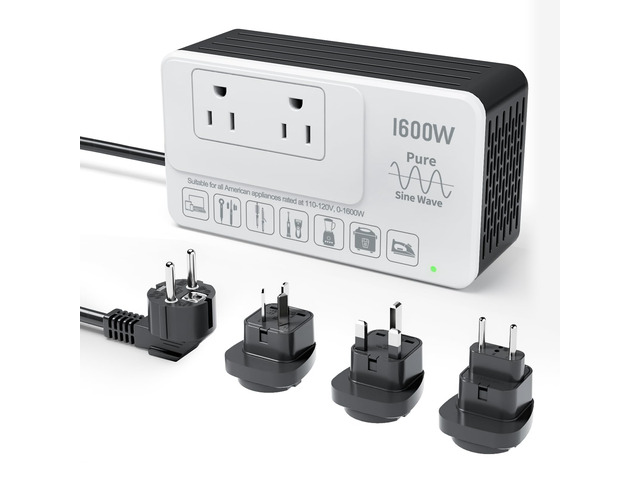 1600W 220V to 110V Converter, Power 110V Appliances in 220250V Countries Pure Sine Wave Voltage Converter US to Europe International Travel, No...