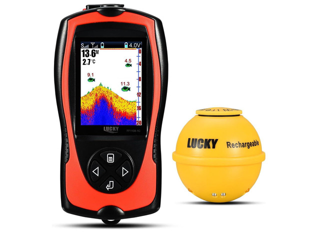 Portable Fish Finder Transducer Sonar Sensor 147 Feet Water Depth Finder LCD Screen Echo Sounder Fishfinder with Fish Attractive Lamp for Ice...
