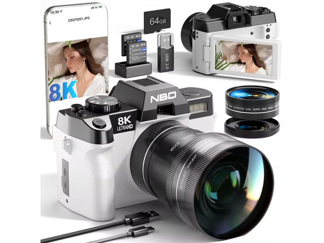 8K 64MP Digital Cameras for Photography with Dual-Lens,180Â°Flip ScreenPoint and Shoot Digital Cameras with 16X Zoom,Autofocus WiFi Vlogging Camera...