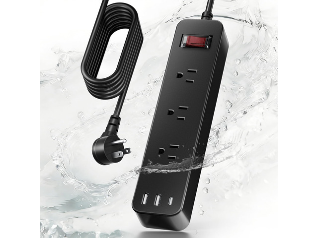 Outdoor Power Strip Weatherproof, IPX6 Waterproof Surge Protector, Shockproof with 3 Wide Outlet & 3 USB Ports, 6FT Long Extension Cord, Wall...