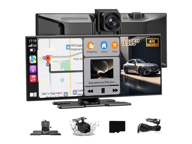Carplay Screen for Car, 11.5' Wireless Carplay Screen with 4K Dash Cam, 1080P Rear Camera, Portable Car Stereo with A-pple CarPlay & Android Auto...