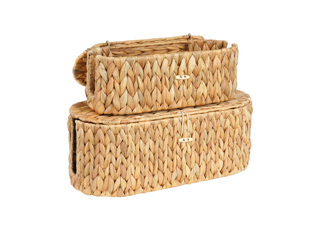 Set of 2 Cable Management Box, Handwoven Cord Hider Box with 3 Open Slots Cable Organizer Box with Lockable Lid, Cord Storage Box to Hide Power...