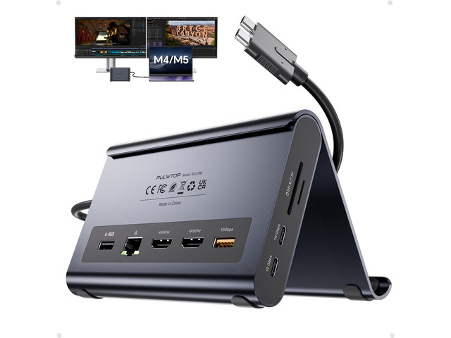 MacBook Docking Station Dual Monitor 4K@60Hz, PD100W, Audio for Home Office Vertical Laptop Stand with 2 HDMI, 10Gbps USB-C/A, Ethernet, SD/TF,...
