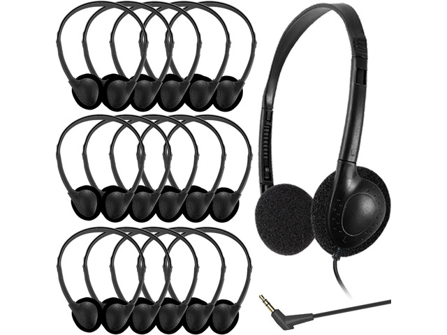 Bulk Classroom Headphones for Kids School 25 Pack, Wired On-Ear Headphones for Classroom Student,Clear Sound 3.5mm Jack for Online Learning(Black)