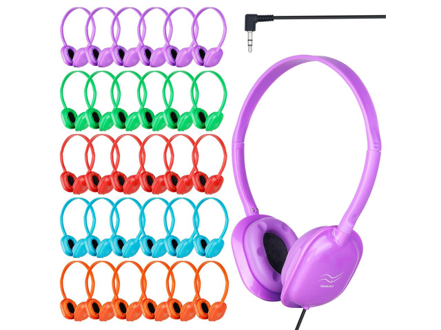 Bulk Headphones 30 Pack for Classroom School Kids,Wired 3.5mm Jack Earphones Class Set of Headphones for Students Teens Children Mixed Colors