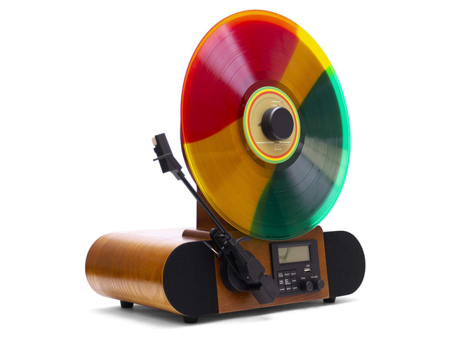 Vert Vertical Vinyl Record Player FM Radio, Bluetooth, AUX, USB Alarm Clock Audio Technica Cartridge Full Range Speakers Vintage Mid...