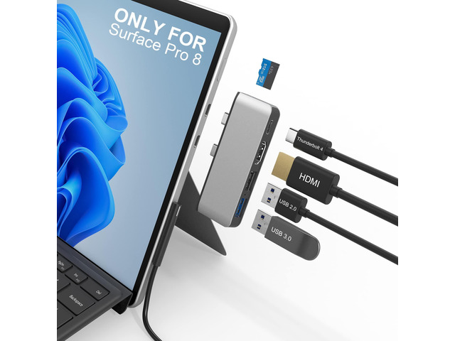 Docking Station for Surface Pro 8 with 4K HDMI, USB-C Thunerbolt 4 (Display+Data+PD Charging), USB 3.0, USB 2.0, TF Card Slot, Triple Display (Pro...