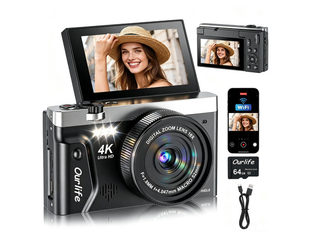 4K 75MP Digital Camera for Photography,Camera with FILP Screen 2026 Upgraded WiFi Vlogging Camera for YouTube,18X Zoom Fill Light Compact Vlog...