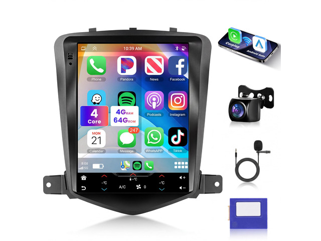 4G+64G Android Car Radio Wireless Carplay for Chevy Cruze J300 2009-2014 Car Stereo Android Auto, 9.7 inch Touch Screen GPS Navigation 5G-WiFi BT...