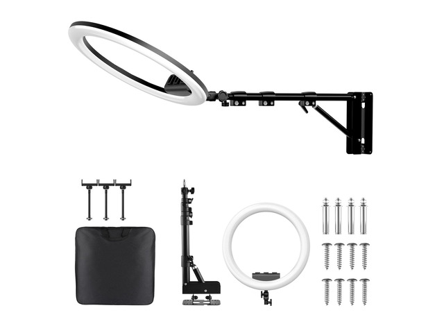 Ring Light Wall Mount with 3 Phone Holder 19', 45.7' Adjustable Boom Arm 180Â° Rotatable Space-Saving Wall Mount Lighting Design for Photography,...