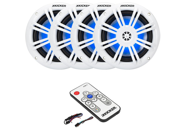51KM604WL KM 6.5' 150 Watts Max Power 4 ohms RGB LED Marine Coaxial Speakers (2 Pairs) Bundle Combo with Marine LED Controller