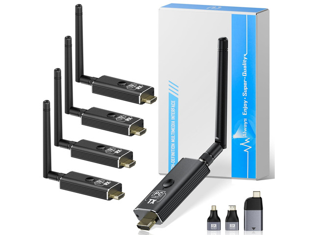 Wireless HDMI Transmitter and Receiver Kit, 1 Transmitter + 4 Receivers 4K Input to 1080P HD Output for Video and Audio, 492FT Long-Lasting...