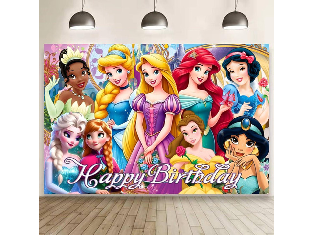 Princess Wall Decor Backdrop for Princess Themed Birthday Decorations, Green Polyester Banner for Birthday Party Supplies (5x3ft)