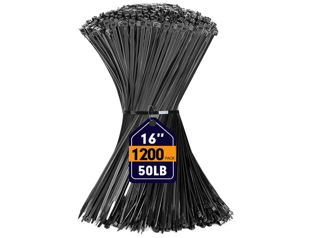 Zip Ties, 1200pcs Black Cable Zip Ties 16 Inch, Heavy Duty Plastic Wire Ties with 50lb Tensile Strength, Self-Locking Black Nylon Tie Wraps for...