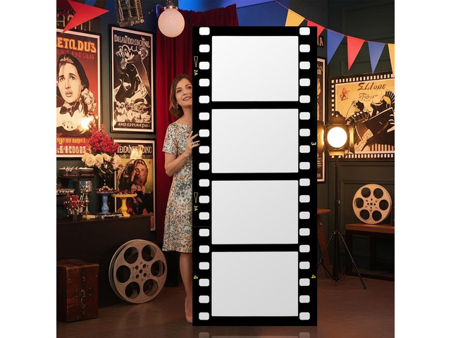 6 ft Extra Large Movie Night Photo Booth Strip Frame, DIY Movie Theater Photo Frame Camera Action Party Decoration Film Strip Reel Backdrop for...