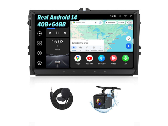 4+64G Car Stereo for Golf Passat SEAT Skoda MK5/MK6 Android 14 9'' CarPlay Android Auto Touchscreen Headunit DSP DSP digital sound processing,...