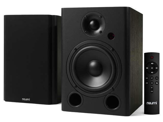 NEUMI BS5P-ARC 75W Powered Bookshelf Speakers, Bluetooth, HDMI ARC, Pair 5-inch woofer, 1-inch tweeter, USB, optical and coaxial inputs, remote...