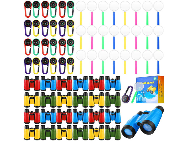 24 Pack Christmas Kid Mini Binocular Compass Magnifying Glass Set for 3-12 Years Boy Girl Toddler Gifts Small Compact Telescope Binocular for Bird...