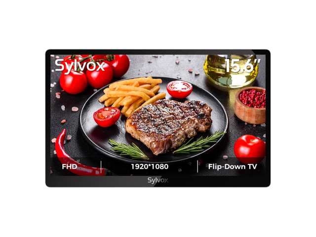 15.6' Flip-Down TV for Under Cabinet, 12-Volt Small TV with 90-Degree Rotation, Digital Noise Reduction, and Storage Design for Kitchen, Bedroom,...