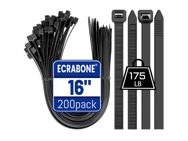 200 Pack 16 Inch Zip Ties Heavy Duty, 175 lbs Tensile Strength, Extra Wide Thick UV Resistant Black Cable Ties for Indoor Outdoor Electrical...