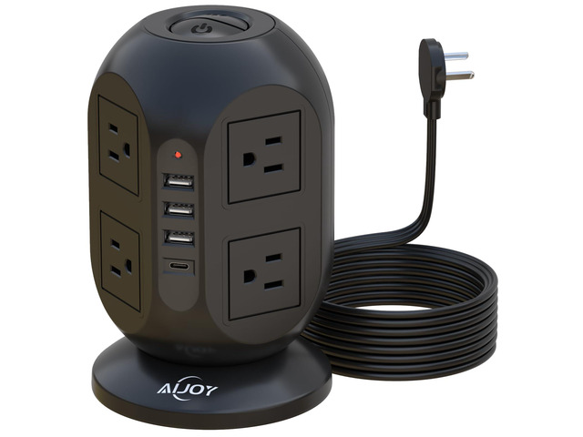 Surge Protector Power Strip Tower with 8 Outlets 4 USB Ports(1 USB-C) 10 FT Flat Extension Cord with Multiple Outlets, Charging Tower with Surge...