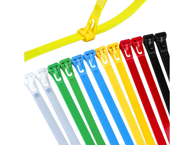 100 PCS 12 Inch Color Releasable Cable Zipper Cable Ties, Adjustable Reusable 50 Lbs Tensile Strength Nylon Cable Ties for Lndoor and Outdoor...