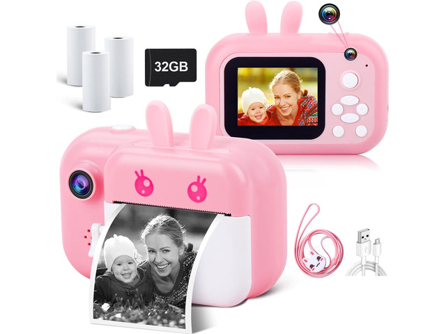 Instant Print Camera for Kids, Dual-Lens 40MP Kids Digital Video Camera 1080P Portable Toddler Camera for Girls Boys Age 3-12, 2.4' Selfie Camera...