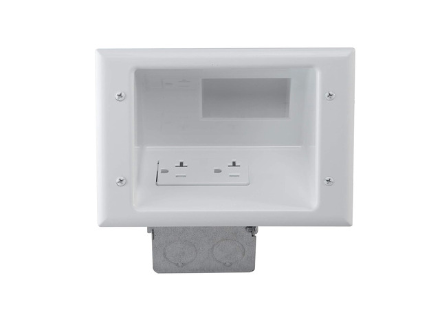 Electronics 45-0072-WH Commercial Grade Recessed Wall Plate Cable Pass Through, Mid-Size Low Voltage AV/HDMI Cord Hider with 20A Duplex Power...