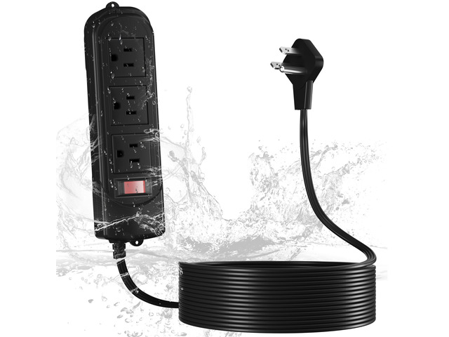 Outdoor Power Strip Weatherproof 15 FT, IPX4 Waterproof 3 Outlets Extension Cord with 45° Flat Plug,Shockproof and Overload Protection,Wall...