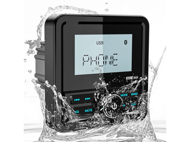 Waterproof Marine Digital Media Receiver: Bluetooth Boat Stereo for UTV ATV 2.8 Inch LCD Display AUX USB Input AM FM Subwoofer Pre-Amp Boat Radio...