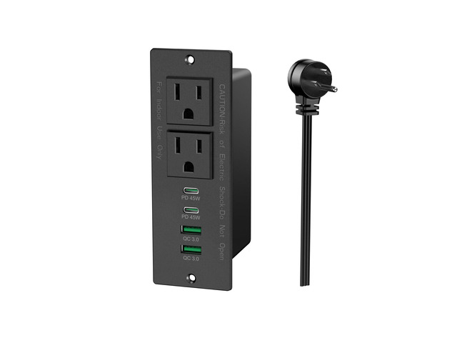 45W USB C Recessed Power Strip, Recessed Outlet with 4 USB Ports, Flush Mount Furniture Hidden Drawer Fast Charging Station for Home Office-6FT
