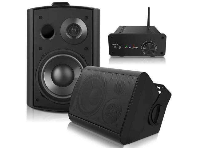 5.25 Inch Outdoor Speakers with Bluetooth Amplifier, Black All-Weather Durability, Stereo Receiver, Broad Sound Coverage, Speed-Lock Mounting System