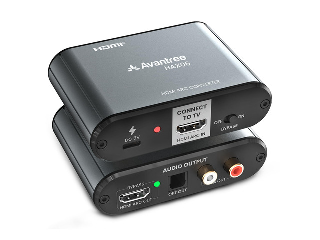 HAX06 HDMI ARC Audio Extractor for TV with Passthrough, Play Soundbar & Headphones Simultaneously, Optical & RCA Outputs