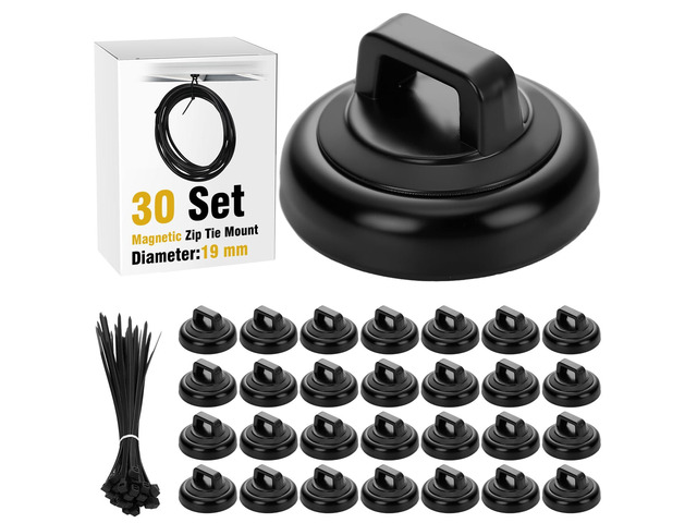 30 Set Magnetic Zip Tie Mount and Nylon Cable Ties, 19 mm Multipurpose Wire Cable Holder Mount Wire Clips Management Electrical Organization...