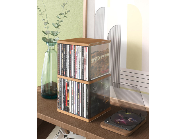 Retro Walnut-colored MDF CD Holder Desk Rack Organizer, Cute Holds 30 CD Case, Cd Holder Stand, CD Storage/Shelf/Tower/Stand Dollar, Fit for...