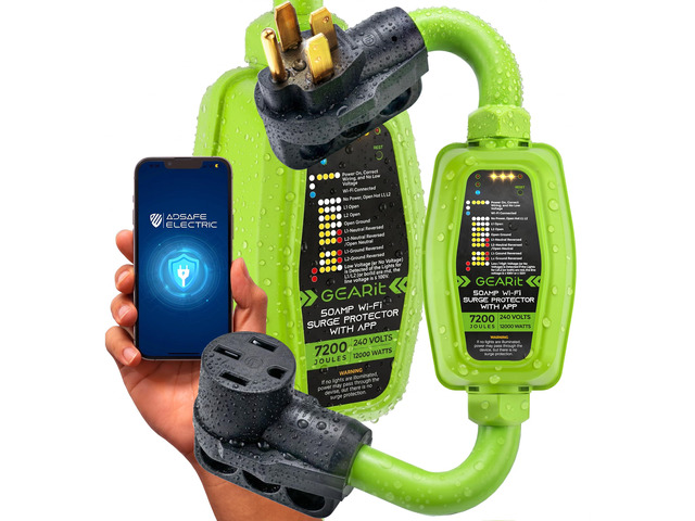 50 Amp RV Surge Protector with WiFi and App Support - Real Time Monitor V/A/W, NEMA 14-50P/R 7200J, Waterproof Outdoor for RV Camper Travel Trailer