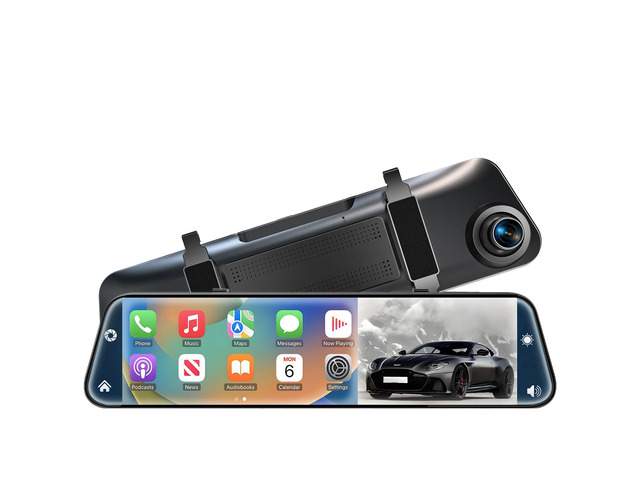 4K Rear View Mirror Camera with Carplay & Android Auto,12' Mirror Dash Cam Front and Rear with Voice Control for Cars & Trucks,Smart Touch Screen,64GB...