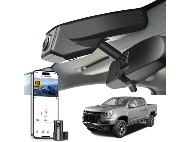 Front 4K & Rear 1080p Dash Cam for Chevy Colorado 2015-2022 Model A, Select Base WT LT Z71 ZR2, Integrated OEM Look, UHD 2160P Video, WiFi and...