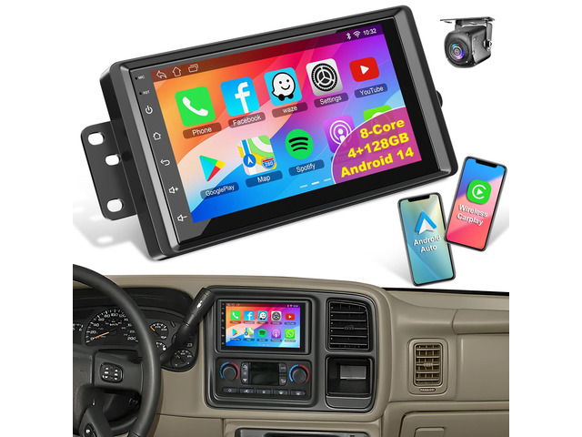 (4+128GB)Car Radio for 2003-2006 Chevrolet Chevy Silverado GMC Sierra Yukon Android 14,7 Inch IPS Touch Screen, sierra radio with...