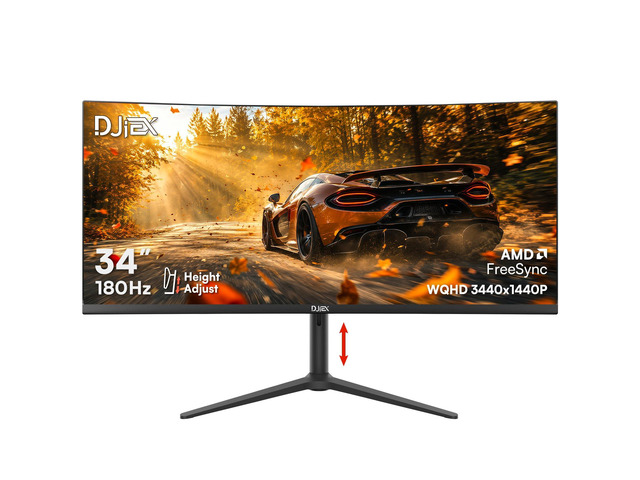 34 Inch Ultrawide Curved Gaming Monitor, 180Hz, Height Adjustable WQHD 3440x1440, 1500R, 4000:1, 127% sRGB, FreeSync, 16.7M, Curvature & 178Â°...
