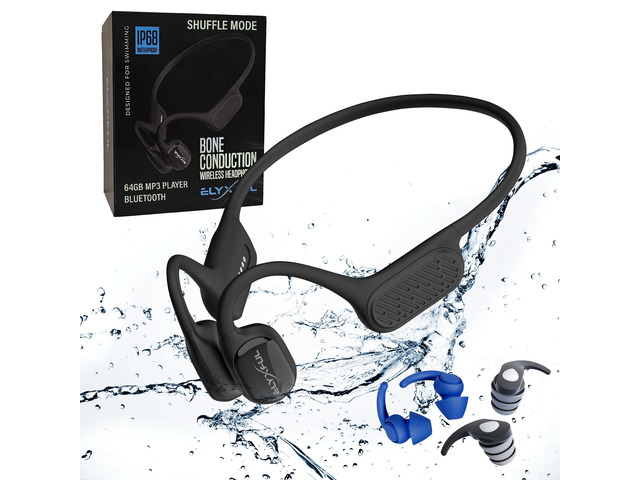 Bone Conduction Swimming Headphones, IP68 Waterproof Bluetooth & 64GB MP3 Player, Open-Ear Water Headphones for Swimming with Mic, Secure Fit,...