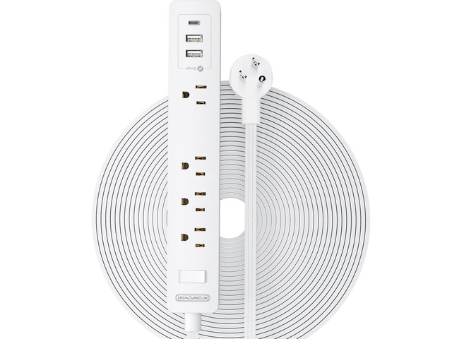 Long Extension Cord 25 Ft, Flat Extension Cord Under Carpet, Power Strip Long Cord, Wall Mount Power Strip with 4 Outlets 2 USB A + USB C, Overload...