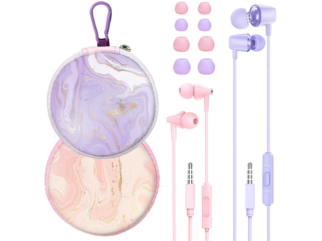 2-Pack Teens Wired Earbuds with Cases, 3.5mm School Headphones, Crack 2-Pack Teens Wired Student Earbuds with Carabiner Clips to Attach on School...
